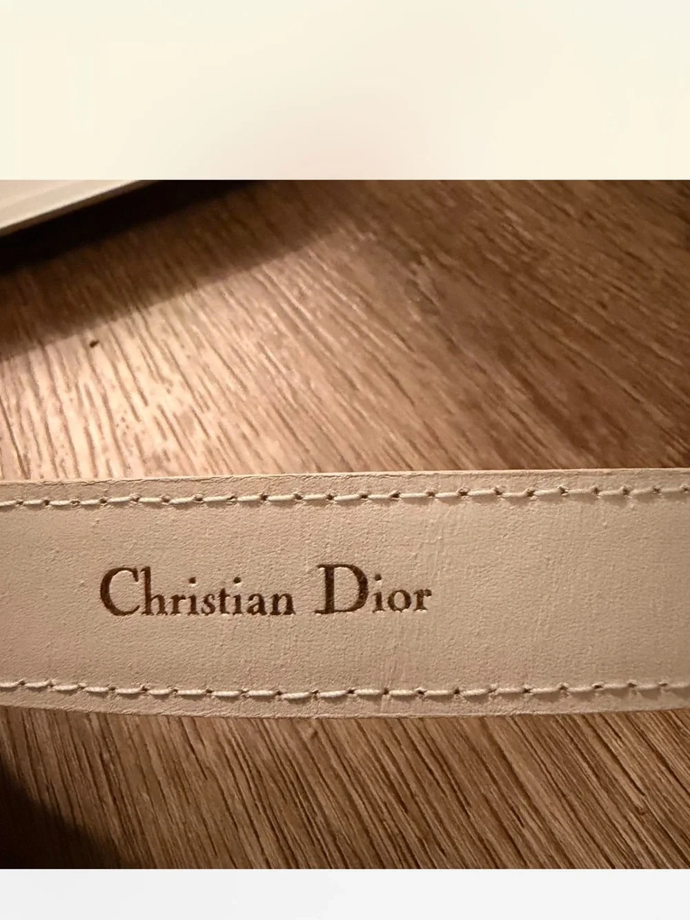 Christian Dior Cream Leather Belt with Gold Double-Link Buckle